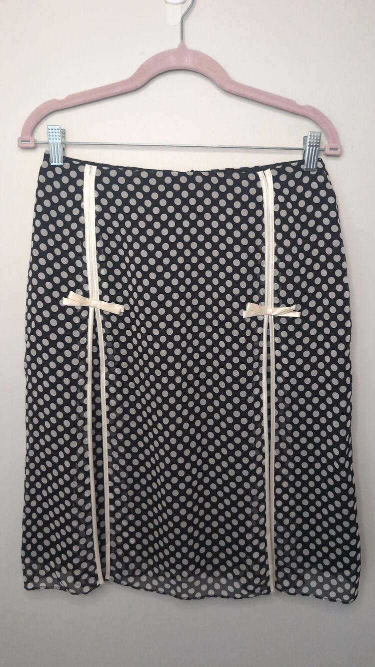 Spenser Jeremy Silk Polka Dot Bow Skirt Size 8 Black Ivory
